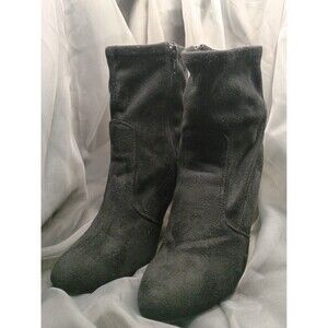 Scarlett black faux-suede sock ankle boot Clear Block Heels Size 6.5